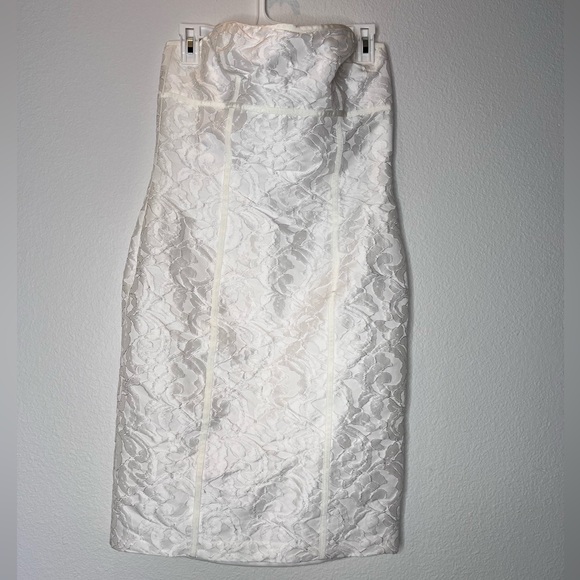 Ralph Lauren Evening Off White Textured Strapless Bachelorette Dress Sz 6 - Picture 3 of 12